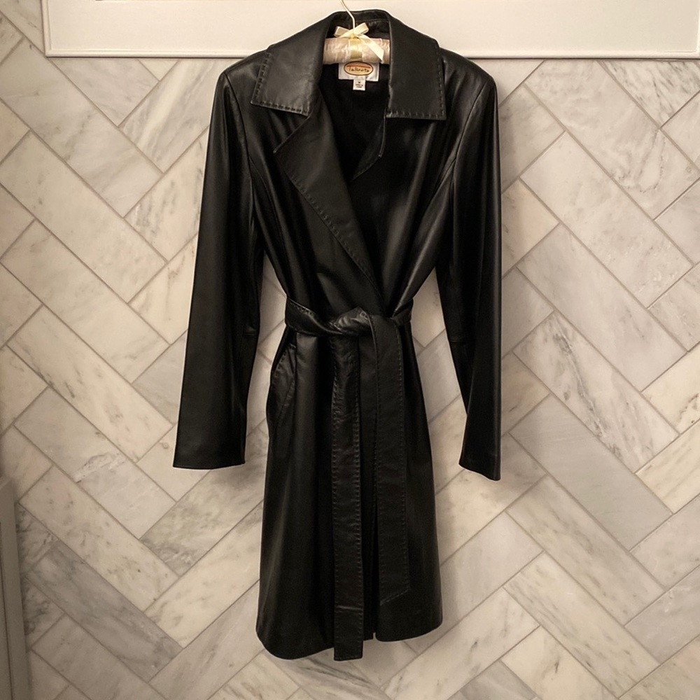 Talbots Black Leather Women’s Trench Coat- Size Medium